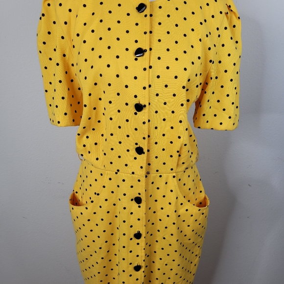 Vintage Algo Yellow and Black Button Down Pencil Dress - Picture 2 of 11